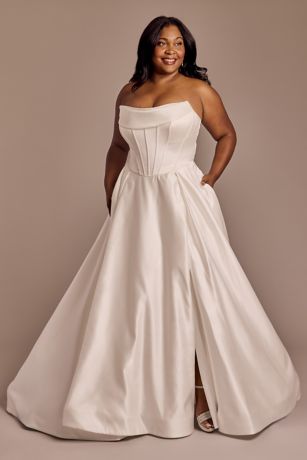 Ladivine CD668C Sculpted Satin Corset Bodice A-Line Plus Size Ball Gown